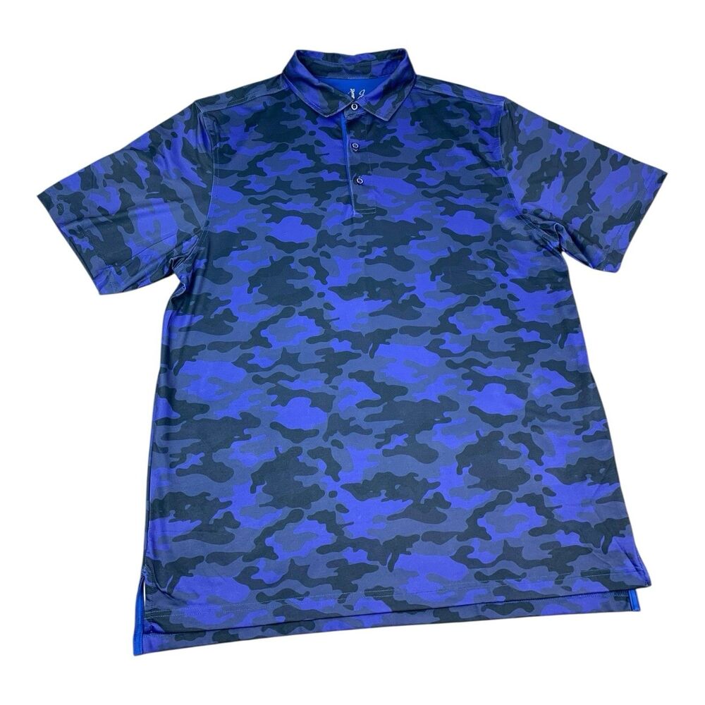 Bobby Jones Men’s Golf Polo, Performance Moisture Wicking, Blue Camo, Size XL